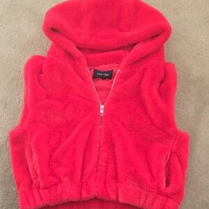 Love Tree Red Fuzzy Hooded Vest